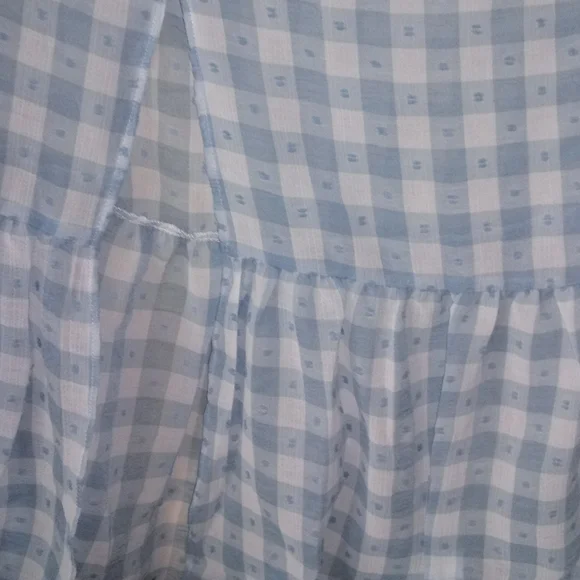 Topshop Blue Gingham Smocked Tiered Midi Skirt 6 - Picture 7 of 11
